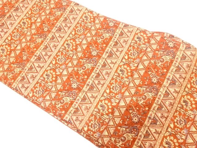 JAPANESE KIMONO / ANTIQUE NAGOYA OBI / WOVEN CAVALIER & ARABESQUE